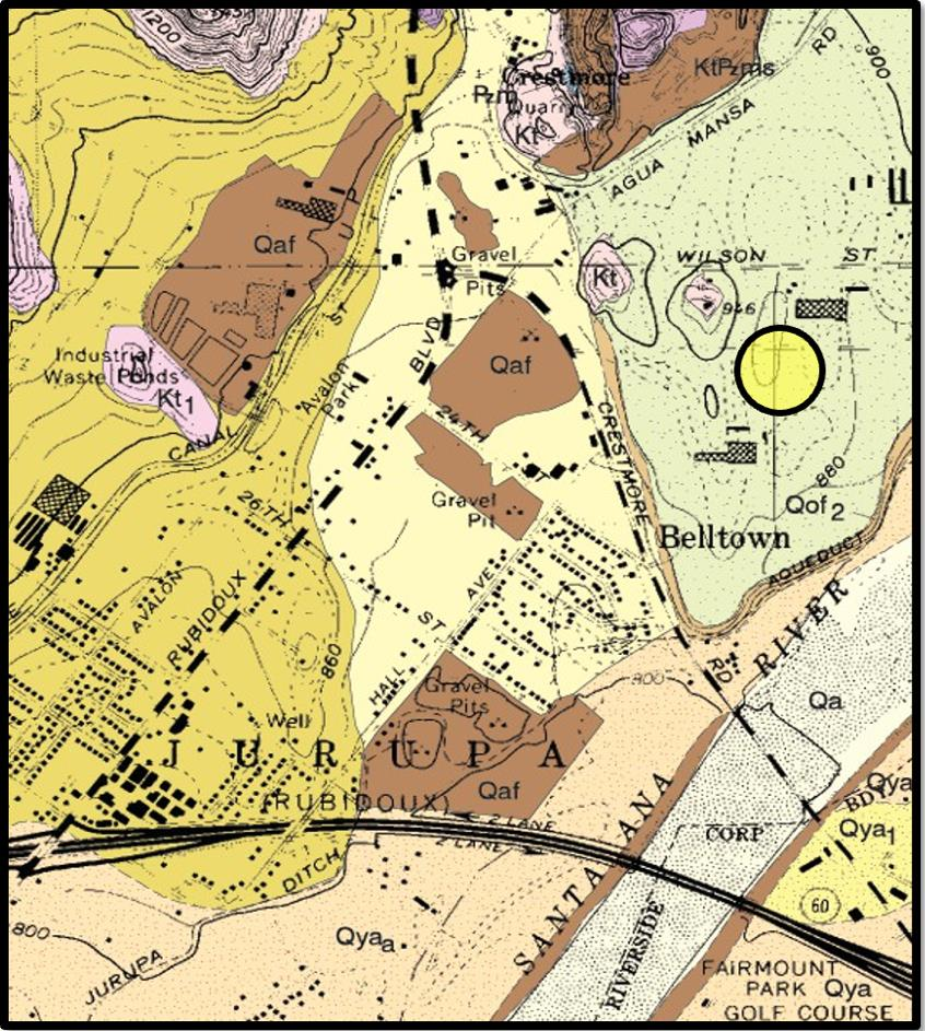 Regional geologic map showing the project area and surrounding geological formations