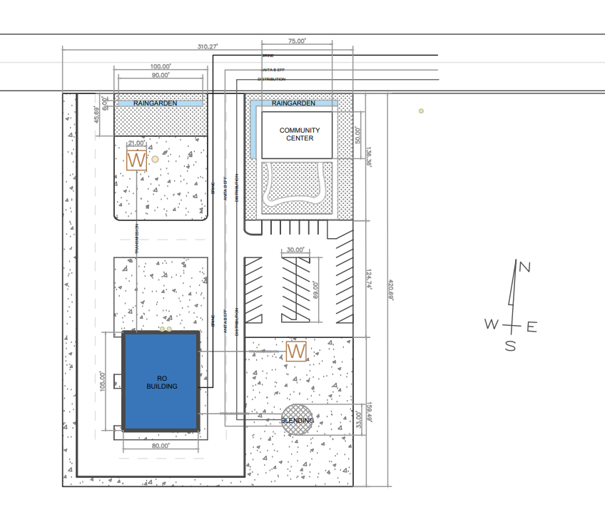 Site plan showing the locations of the two proposed production wells