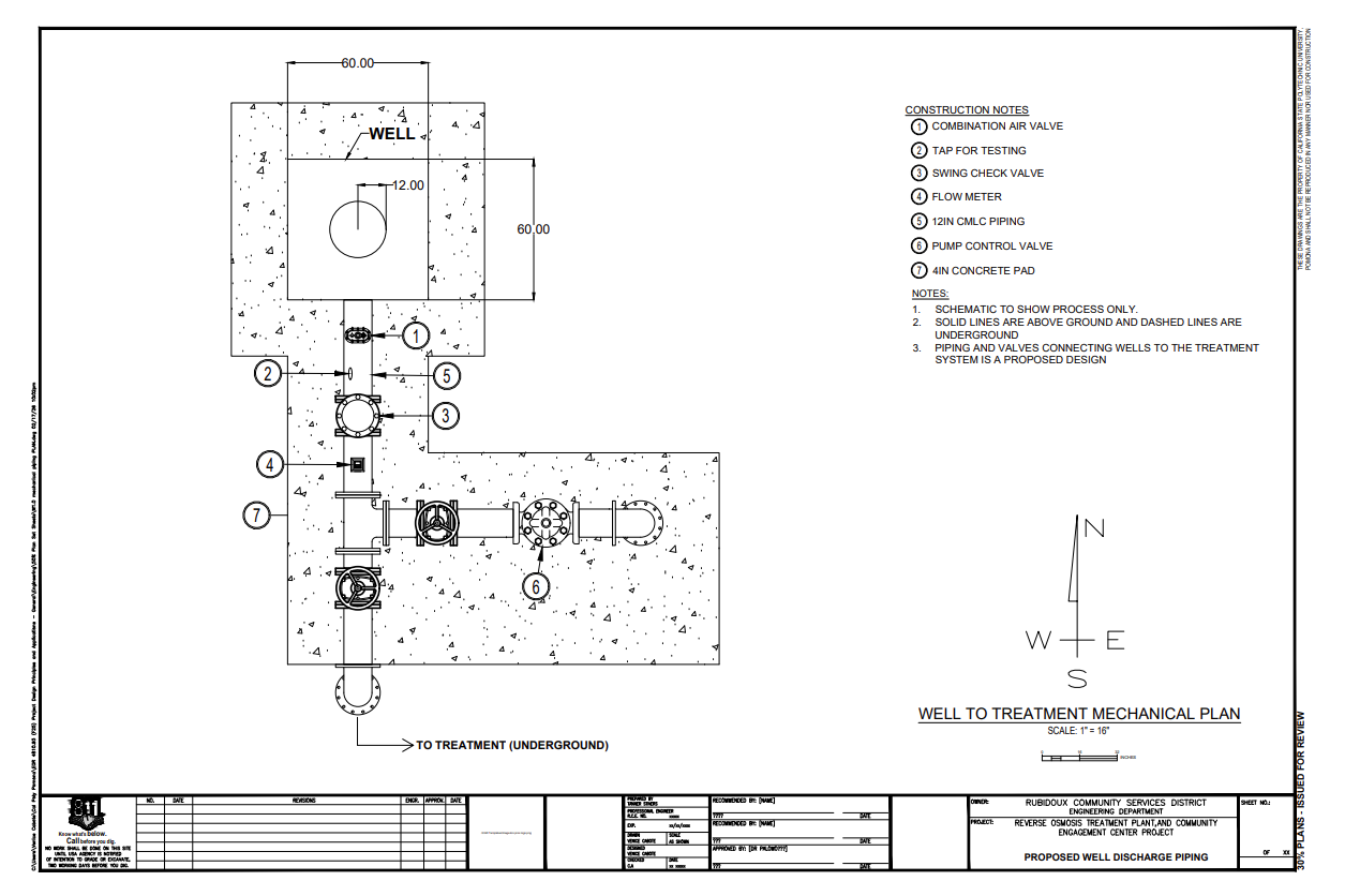 Plan view drawing of a typical production well showing surface equipment and casing layout