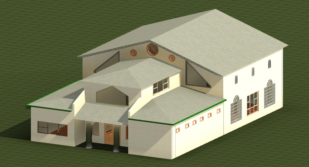 3D rendering of the Education Center building showing exterior design and landscaping